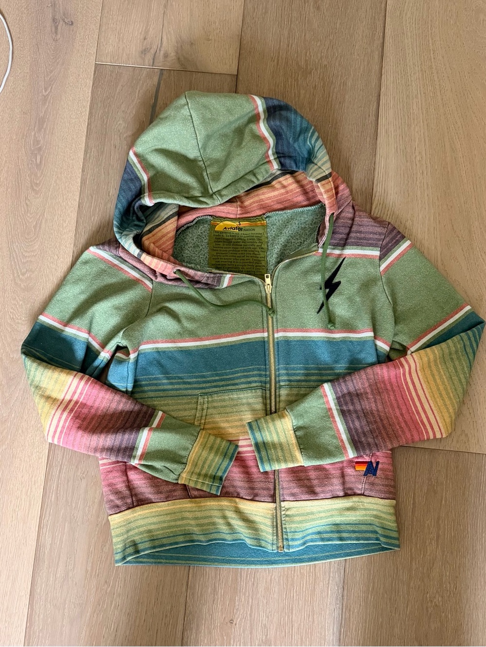 Aviator Nation Multi-Color Striped Zip Hoodie - Green, Teal, Pink, Yellow